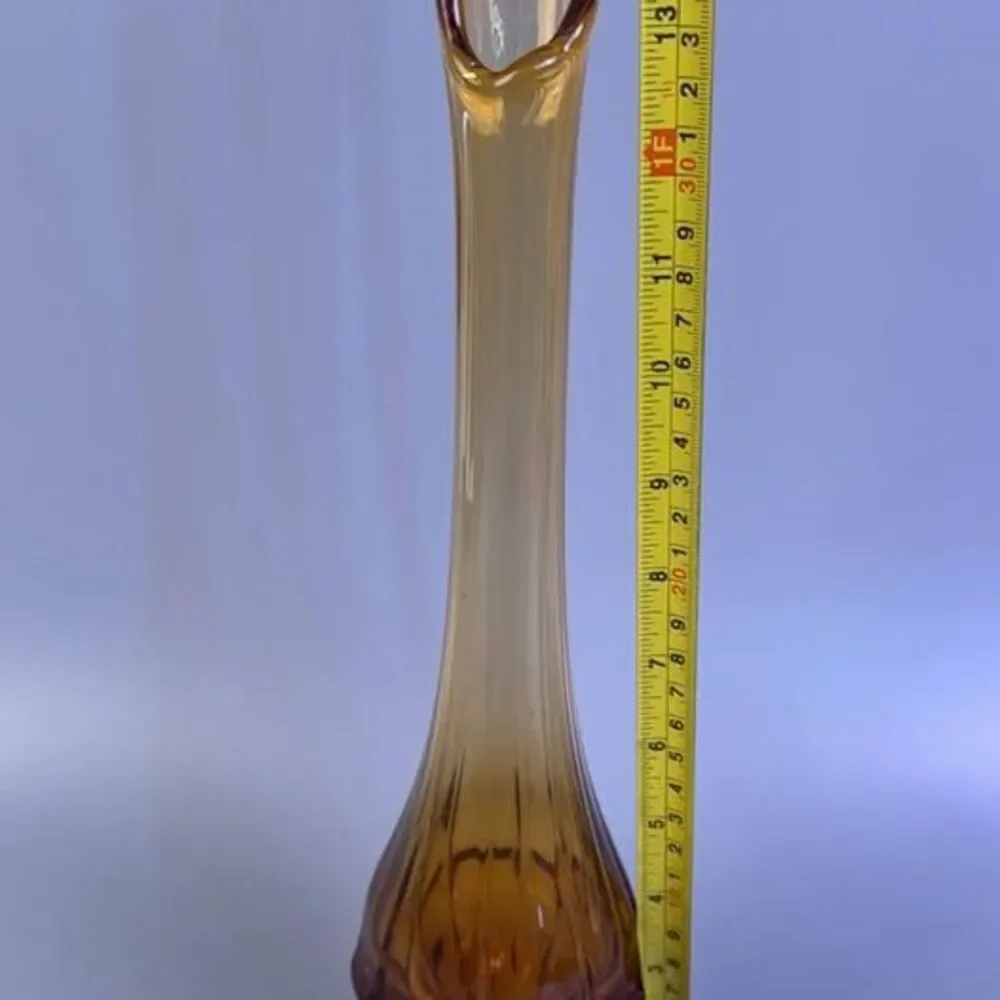 Vtg Colonial Amber Swung Vase14.5” tall thumbprint foot